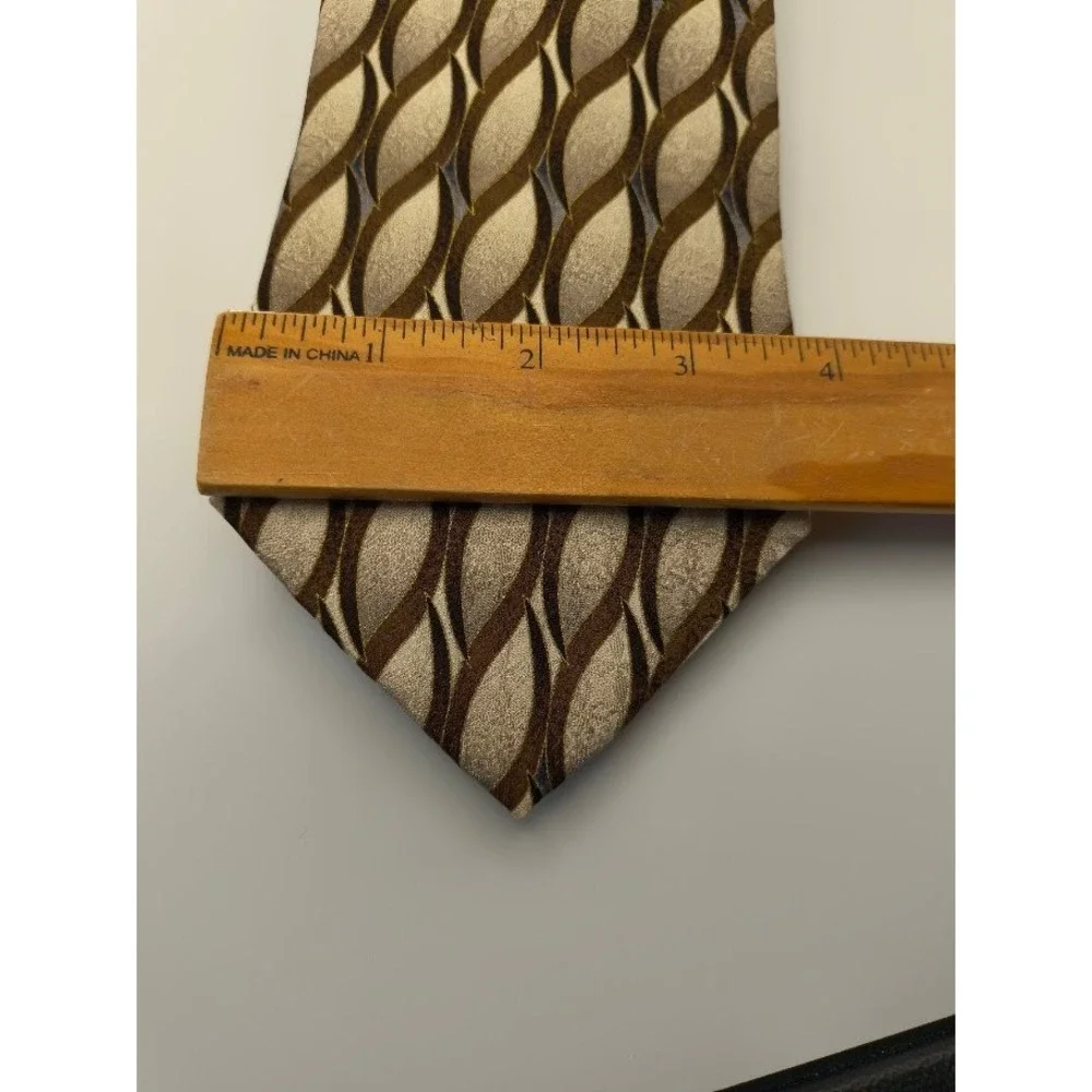 Carlos Pioti Necktie Tie Pure Silk Brown Beige‎ Geometric Menswear Fashion